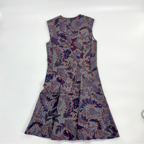 Tory Burch Calico‎ Pixelated Blue Neutral V-Neck Floral Fit n’ Flare Dress Sz XS - Picture 4 of 11